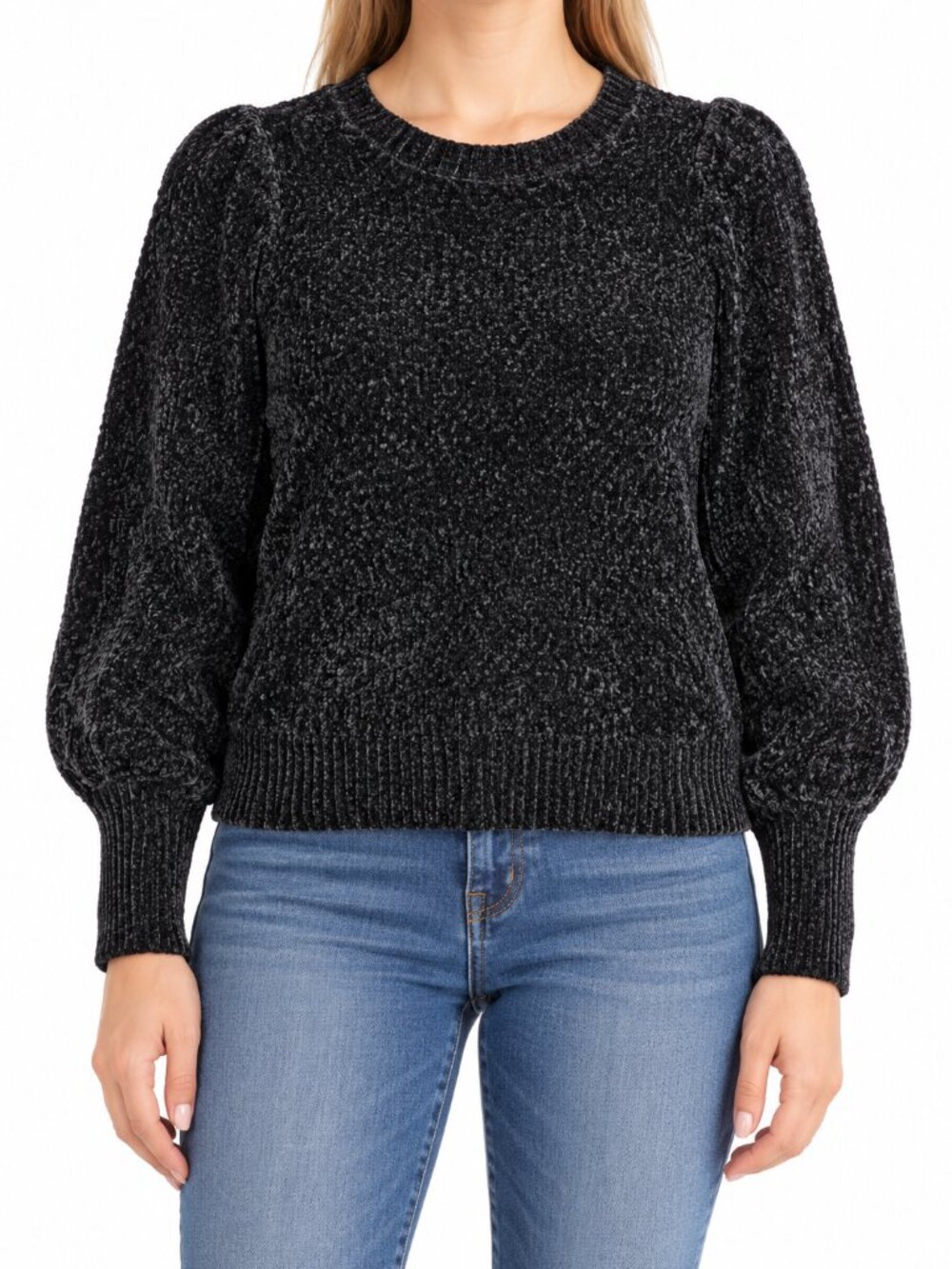 NWT Michael Michael Kors Black Chenille Puff Sleeve Sweater L